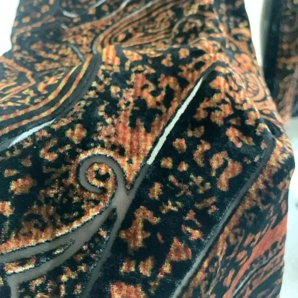Velvet scarf- black and orange paisley print